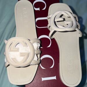 Gucci Cream Logo Slide Sandals